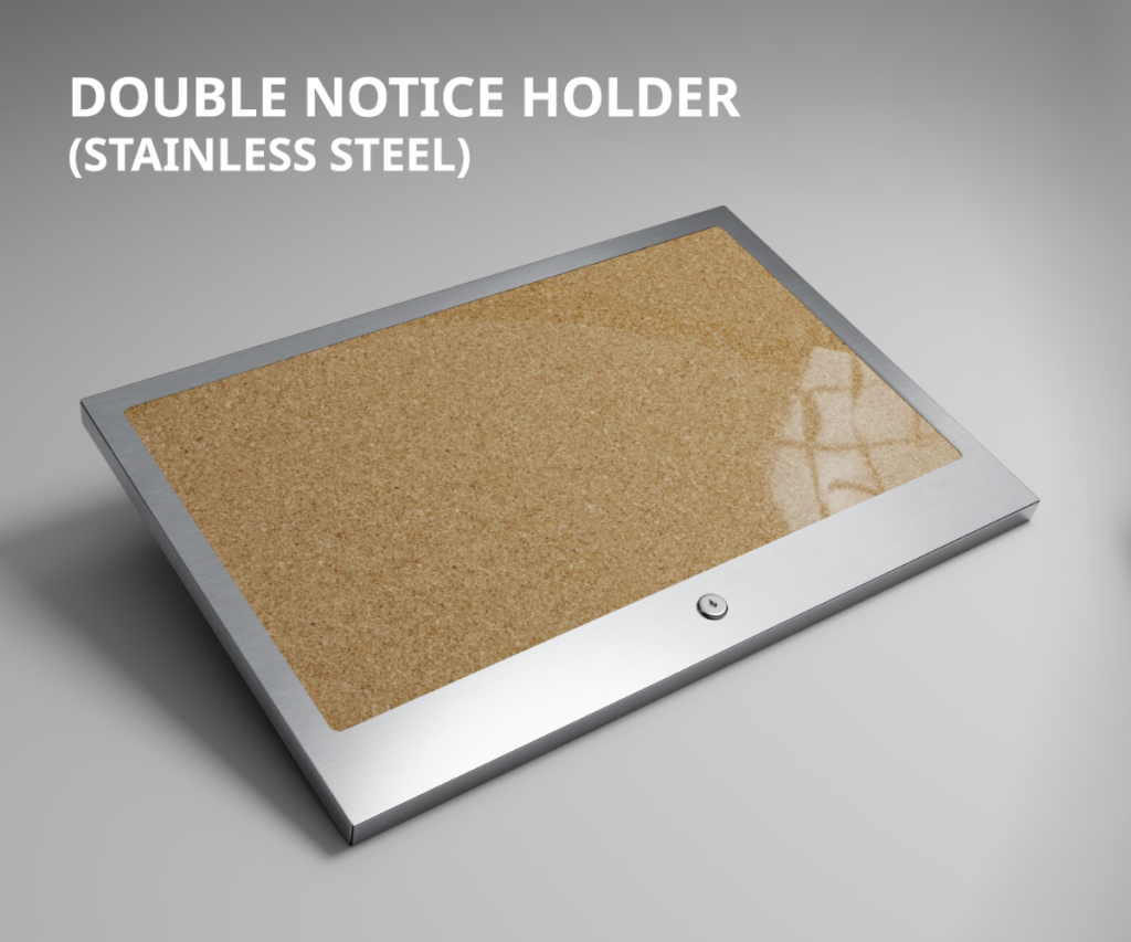 Premier Elevator double notice holder with cork board and stainless steel frame for elevator cab